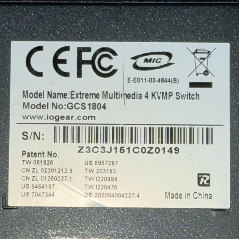 IOGEAR GCS1804‎ MiniView KVMP Switch Multimedia NO POWER SUPPLY